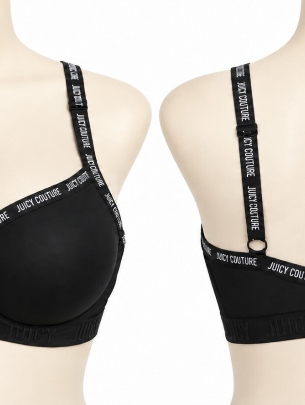 Juicy Couture Black Underwire Bra 42D Molded Cups Logo Straps Stretch Band